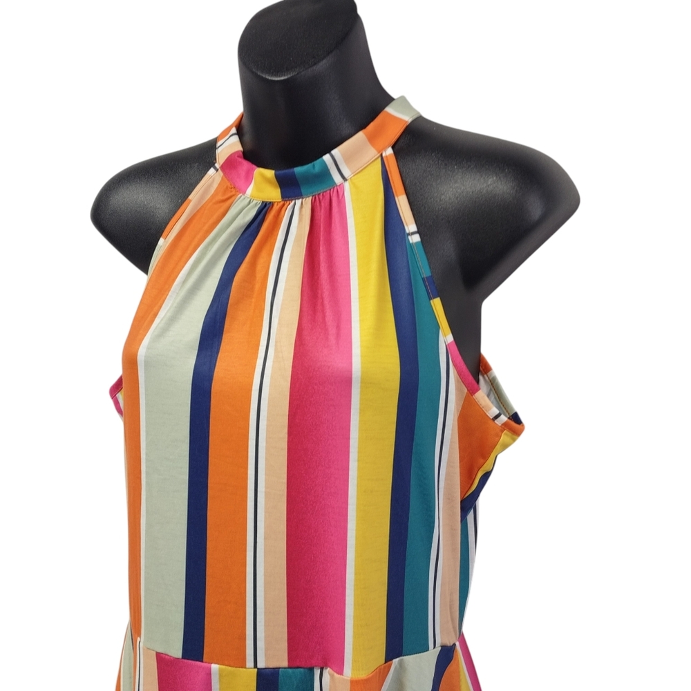 OE Ouges Women's Multi Color Stripes Sexy Dress F… - image 5